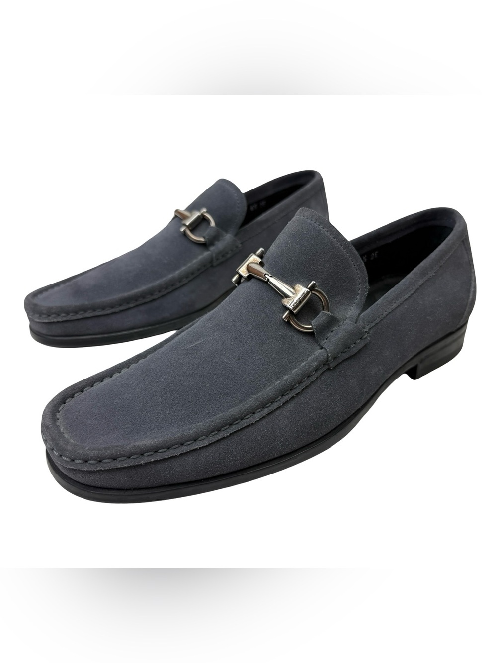 Salvatore Ferragamo Aubergine Grey Suede Gancini Loafers 6.5 2E Soft Square Toe